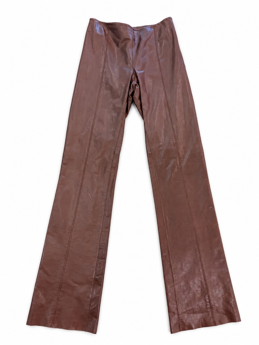 Theory Brown Genuine Leather Bootcut Pants Side Zip Lined Size 2